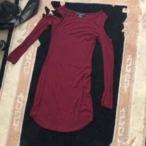 knee length cold shoulder bodycon dress